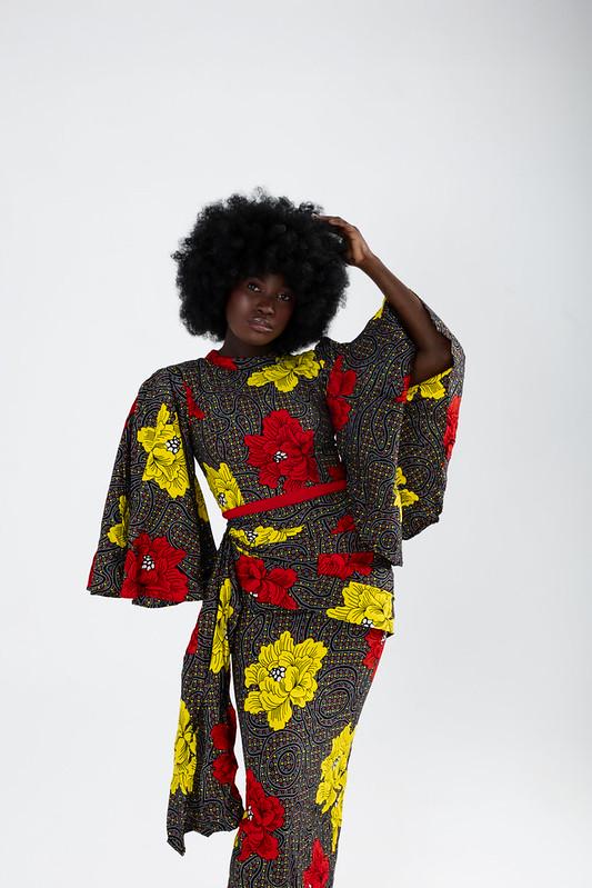 Asehyeh Maxi Dress, Ankara Floral Gown, Kimono Sleeves